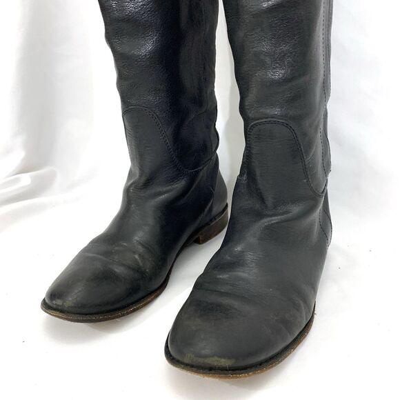 Frye 77535 Tall Knee High Boots Black Leather Sz 9B Preowned (Read Description) - Picture 4 of 16